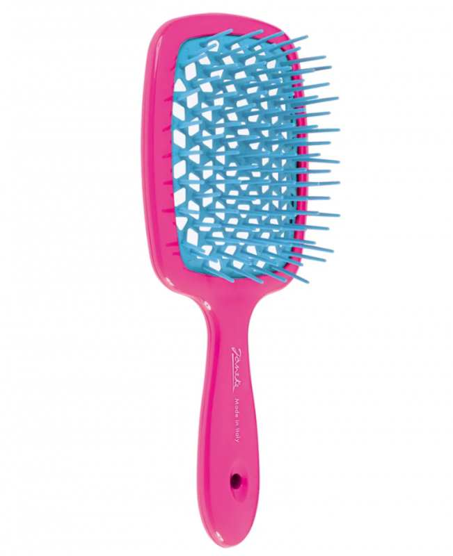 Расческа большая Superbrush FUX-розовая основа голубые зубчики (JANEKE)