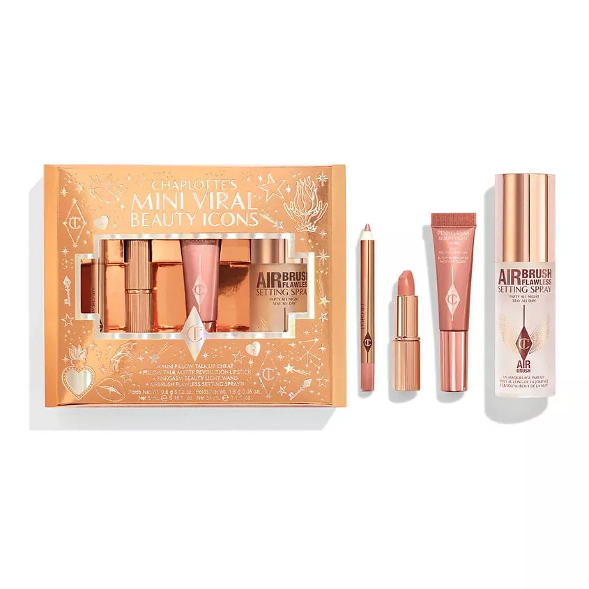 Charlotte Tilbury Mini Viral Beauty Icons (карандаш/помада/хайлайтер/тонер)