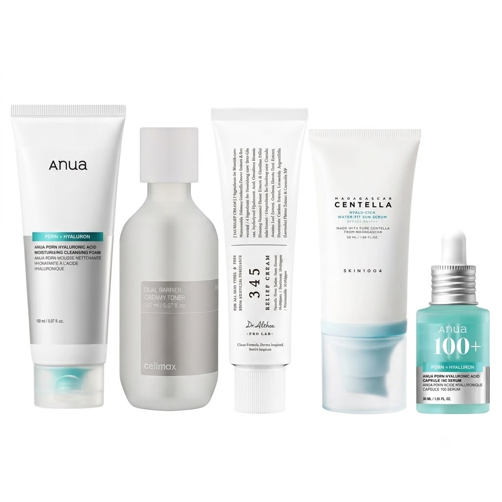 ANUA serum PDRN + ANUA PDRN Hyaluron пенка + Dr.Althea 345 Крем + Celimax toner + skin1004 спф