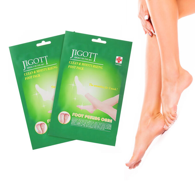 Jigott маска-носочки для ног clean & clean Moisturizing foot Pack, 15 g. Пилинг носочки Jigott. Отшелушивающие пилинг-носочки clean & Moisturizing foot Pack 1 пара. Jigott носочки-пилинг для ног.